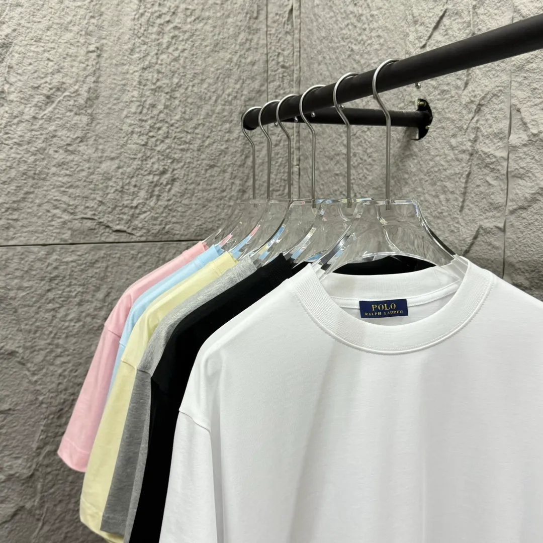 P150 Polo* Ralph Lauren 2025 spring and summer new style Classic three little pony embroidery Customized double yarn plain cotton fabric Short-sleeved T-shirt Uniform for men and women Color: black white Size: S (90-130 pounds) M (120-150 pounds) L (140-165 pounds) XL (160-180 pounds) XXL (180-210 pounds)